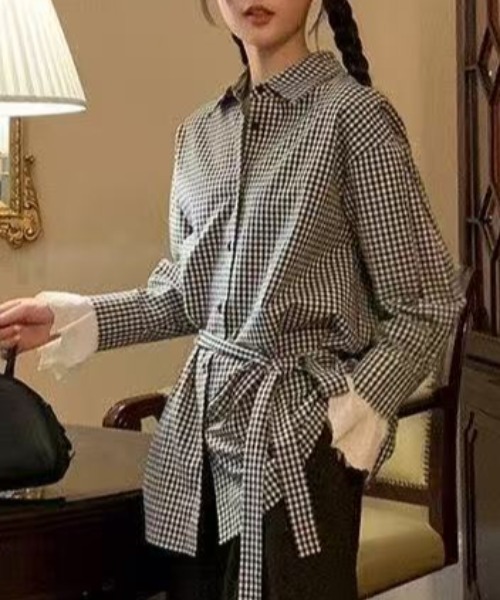 Achic(アシック)の「クラシックチェック リボンタイシャツ(Tシャツ/カットソー・レディース・ブラック・M)」の14枚目の写真