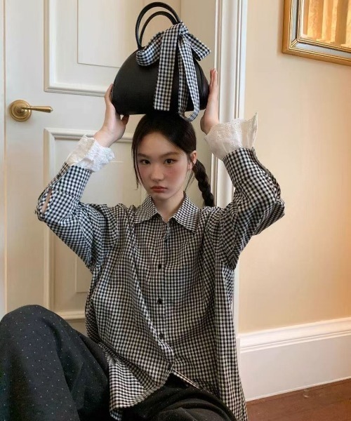 Achic(アシック)の「クラシックチェック リボンタイシャツ(Tシャツ/カットソー・レディース・ブラック・M)」の15枚目の写真