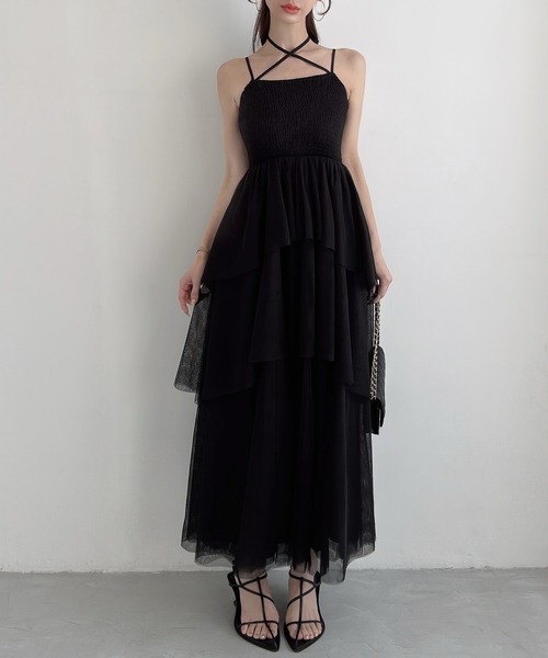 Meiru(メイル)の「ティアードシアーシャーリングキャミワンピース(ワンピース・レディース・チャコール/ブラック/アイボリー・LARGE/MEDIUM/SMALL)」の8枚目の写真