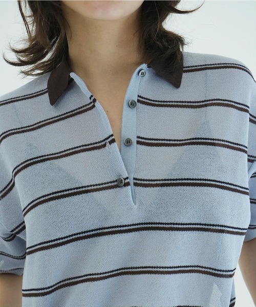 CLANE(クラネ)の「SPONGY SHEER POLO KNIT TOPS(ポロシャツ・レディース・アイボリー/ネイビー・1/2)」の19枚目の写真