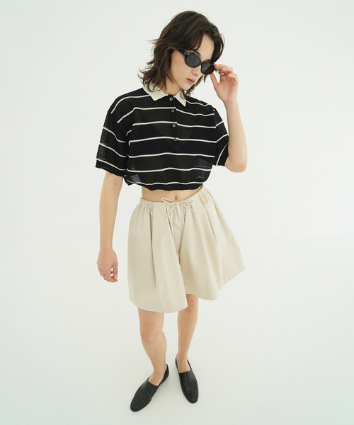 CLANE(クラネ)の「SPONGY SHEER POLO KNIT TOPS(ポロシャツ・レディース・アイボリー/ネイビー・1/2)」の12枚目の写真