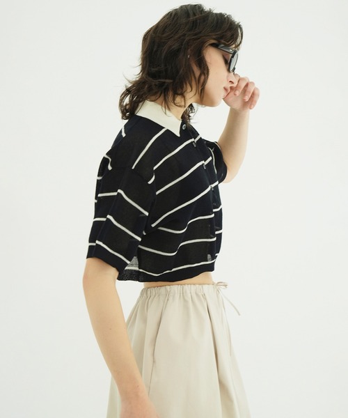 CLANE(クラネ)の「SPONGY SHEER POLO KNIT TOPS(ポロシャツ・レディース・アイボリー/ネイビー・1/2)」の10枚目の写真