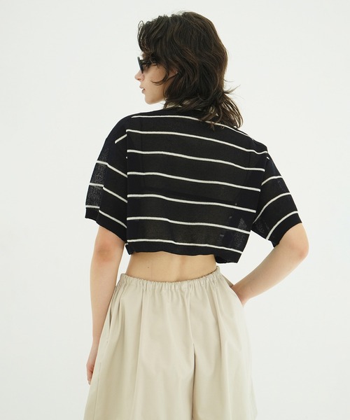CLANE(クラネ)の「SPONGY SHEER POLO KNIT TOPS(ポロシャツ・レディース・アイボリー/ネイビー・1/2)」の11枚目の写真