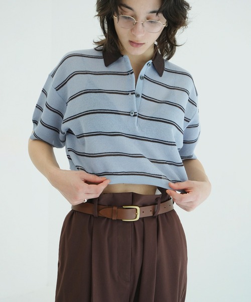 CLANE(クラネ)の「SPONGY SHEER POLO KNIT TOPS(ポロシャツ・レディース・アイボリー/ネイビー・1/2)」の17枚目の写真