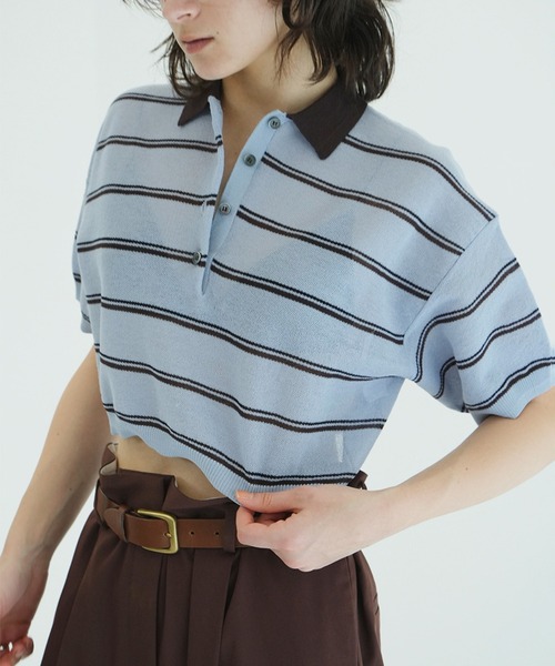 CLANE(クラネ)の「SPONGY SHEER POLO KNIT TOPS(ポロシャツ・レディース・アイボリー/ネイビー・1/2)」の16枚目の写真
