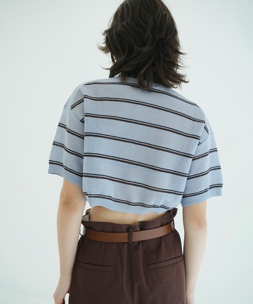 CLANE(クラネ)の「SPONGY SHEER POLO KNIT TOPS(ポロシャツ・レディース・アイボリー/ネイビー・1/2)」の18枚目の写真