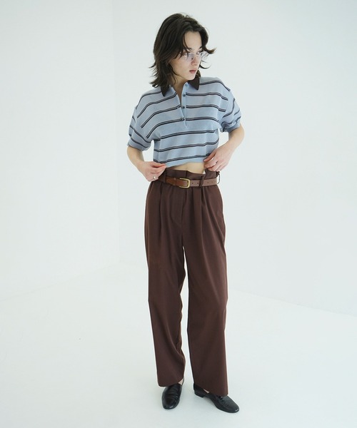 CLANE(クラネ)の「SPONGY SHEER POLO KNIT TOPS(ポロシャツ・レディース・アイボリー/ネイビー・1/2)」の21枚目の写真