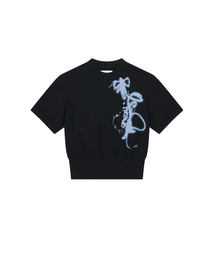 RIBBON GRAPHIC MOCK NECK TOP [BLACK]