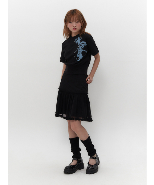 TUOMIO（トゥオミオ）の「RIBBON GRAPHIC MOCK NECK TOP [BLACK]（Tシャツ/カットソー・レディース・その他・1/2）」の5枚目の写真