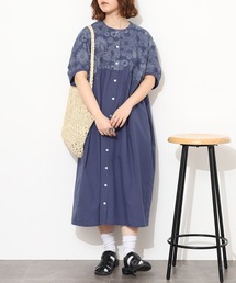 Emago（イマゴ）の「EMAGO 大きなお花刺繍ﾜﾝﾋﾟｰｽ 半端袖（シャツワンピース）」