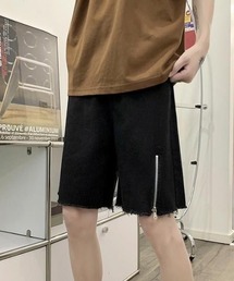 切りっぱなしZIPデザインハーフデニムパンツ