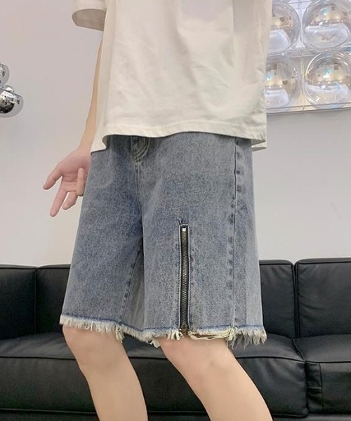 link lot(リンクロット)の「切りっぱなしZIPデザインハーフデニムパンツ(デニムパンツ・メンズ・ブルー/ブラック・L/M)」の6枚目の写真