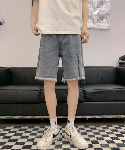 link lot(リンクロット)の「切りっぱなしZIPデザインハーフデニムパンツ(デニムパンツ・メンズ・ブルー/ブラック・L/M)」の7枚目の写真