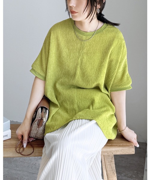 reca(レカ)の「シャーリングカットリブプルオーバー(Tシャツ/カットソー・レディース・ライム/チャコールグレー/アイボリー/ライトブルー・FREE)」の3枚目の写真