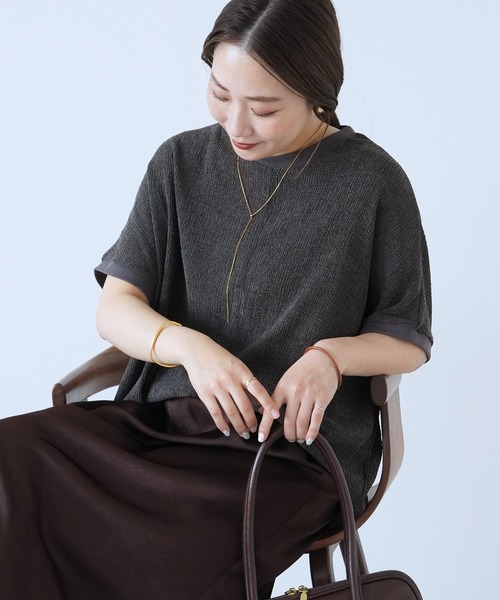 reca(レカ)の「シャーリングカットリブプルオーバー(Tシャツ/カットソー・レディース・ライム/チャコールグレー/アイボリー/ライトブルー/グレー/インディゴブルー/チョコ/パープル/レッド/ダークカーキ/チャコール・FREE)」の5枚目の写真
