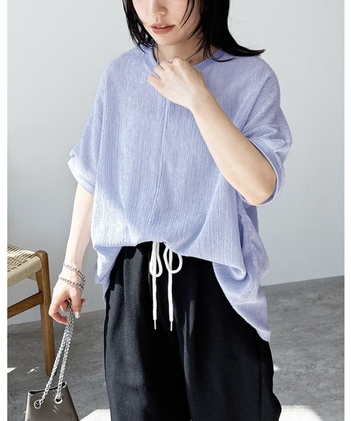 reca(レカ)の「シャーリングカットリブプルオーバー(Tシャツ/カットソー・レディース・ライム/チャコールグレー/アイボリー/ライトブルー・FREE)」の4枚目の写真