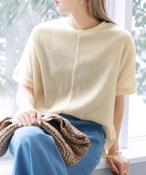 reca(レカ)の「シャーリングカットリブプルオーバー(Tシャツ/カットソー・レディース・ライム/チャコールグレー/アイボリー/ライトブルー・FREE)」の5枚目の写真