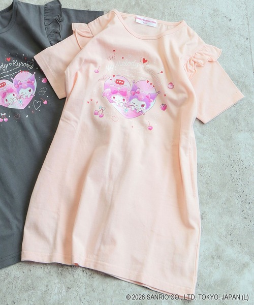 マイメロディ・クロミ コラボ 】肩フリル Tシャツワンピース （綿100