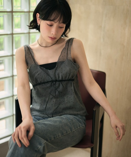 LAULEN（ローレン）の「polka dot sheer tulle cami / ポルカドットシアーチュールキャミ（キャミソール・レディース・グレー/ブラック/ホワイト・FREE）」の3枚目の写真