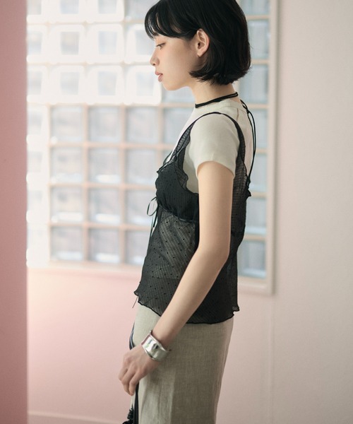 LAULEN（ローレン）の「polka dot sheer tulle cami / ポルカドットシアーチュールキャミ（キャミソール・レディース・グレー/ブラック/ホワイト・FREE）」の5枚目の写真