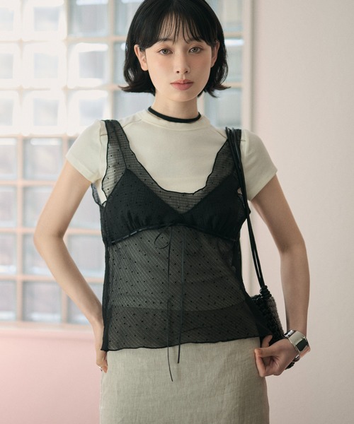 LAULEN（ローレン）の「polka dot sheer tulle cami / ポルカドットシアーチュールキャミ（キャミソール・レディース・グレー/ブラック/ホワイト・FREE）」の9枚目の写真