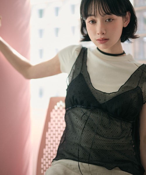 LAULEN（ローレン）の「polka dot sheer tulle cami / ポルカドットシアーチュールキャミ（キャミソール・レディース・グレー/ブラック/ホワイト・FREE）」の10枚目の写真