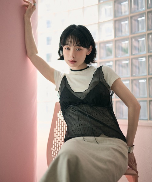 LAULEN（ローレン）の「polka dot sheer tulle cami / ポルカドットシアーチュールキャミ（キャミソール・レディース・グレー/ブラック/ホワイト・FREE）」の11枚目の写真
