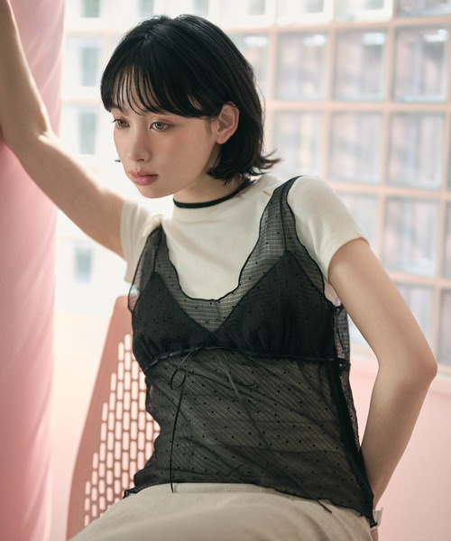 LAULEN（ローレン）の「polka dot sheer tulle cami / ポルカドットシアーチュールキャミ（キャミソール・レディース・グレー/ブラック/ホワイト・FREE）」の12枚目の写真