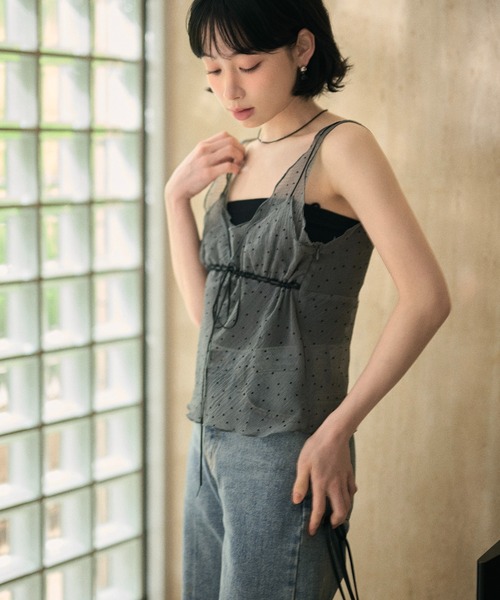 LAULEN（ローレン）の「polka dot sheer tulle cami / ポルカドットシアーチュールキャミ（キャミソール・レディース・グレー/ブラック/ホワイト・FREE）」の21枚目の写真