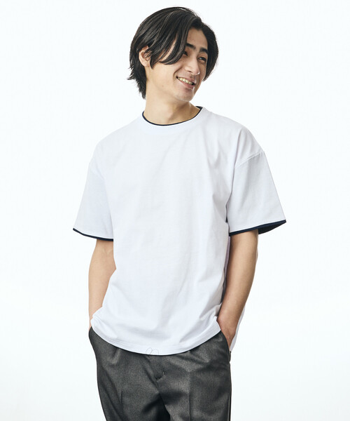 FREAK'S STORE(フリークスストア)の「限定展開 リラックスフィット 配色フェイクレイヤード クルーネック Tシャツ(Tシャツ/カットソー・メンズ・ネイビー/ダークグレー/ホワイト/チャコールグレー・LARGE/MEDIUM/SMALL)」の21枚目の写真