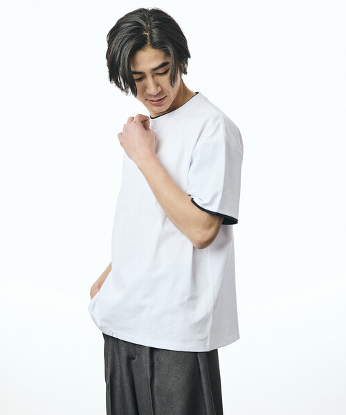 FREAK'S STORE(フリークスストア)の「限定展開 リラックスフィット 配色フェイクレイヤード クルーネック Tシャツ(Tシャツ/カットソー・メンズ・ネイビー/ダークグレー/ホワイト/チャコールグレー・LARGE/MEDIUM/SMALL)」の22枚目の写真