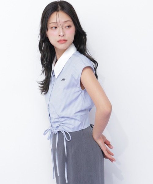 JILL by JILL STUART(ジルバイジルスチュアート)の「ドロストビスチェフレンチスリーブシャツ(シャツ/ブラウス・レディース・ベージュ系その他/ホワイト/ブルー系その他・FREE)」の9枚目の写真