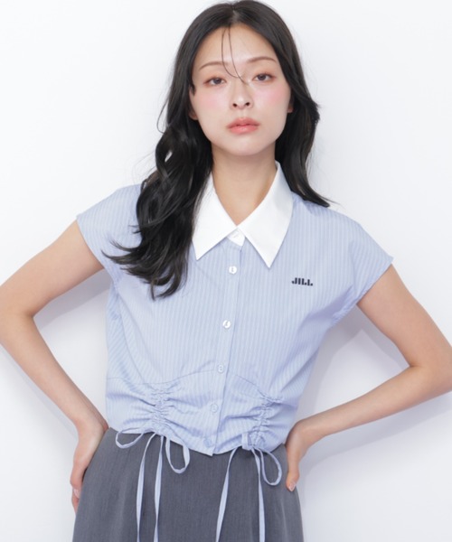 JILL by JILL STUART(ジルバイジルスチュアート)の「ドロストビスチェフレンチスリーブシャツ(シャツ/ブラウス・レディース・ベージュ系その他/ホワイト/ブルー系その他・FREE)」の7枚目の写真