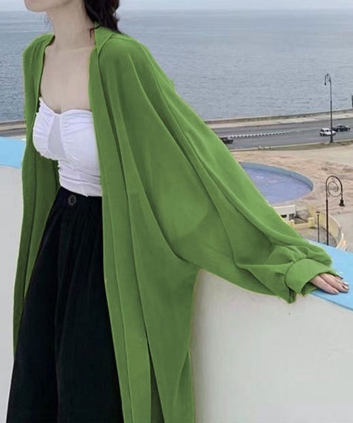 mielu(ミエル)の「シアーロングガウンカーディガン(カーディガン/ボレロ・レディース・ホワイト/グリーン・LARGE/MEDIUM)」の2枚目の写真