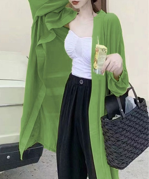 mielu(ミエル)の「シアーロングガウンカーディガン(カーディガン/ボレロ・レディース・ホワイト/グリーン・LARGE/MEDIUM)」の6枚目の写真