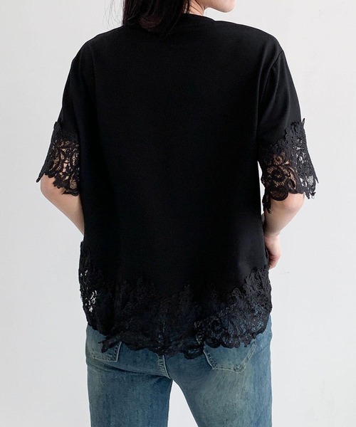 LOWO(ロワ)の「レースドッキングオーバーサイズTシャツ(Tシャツ/カットソー・レディース・ブルー/ホワイト/ブラック・FREE)」の10枚目の写真