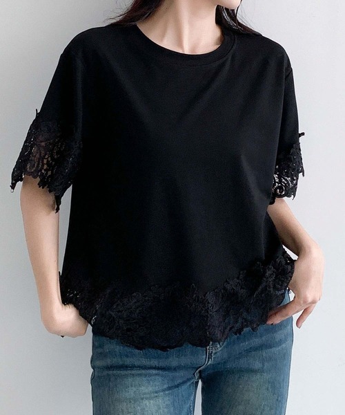 LOWO(ロワ)の「レースドッキングオーバーサイズTシャツ(Tシャツ/カットソー・レディース・ブルー/ホワイト/ブラック・FREE)」の11枚目の写真