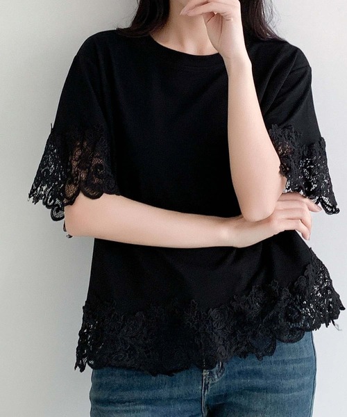 LOWO(ロワ)の「レースドッキングオーバーサイズTシャツ(Tシャツ/カットソー・レディース・ブルー/ホワイト/ブラック・FREE)」の13枚目の写真