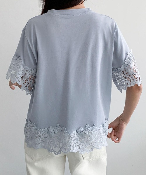 LOWO(ロワ)の「レースドッキングオーバーサイズTシャツ(Tシャツ/カットソー・レディース・ブルー/ホワイト/ブラック・FREE)」の16枚目の写真