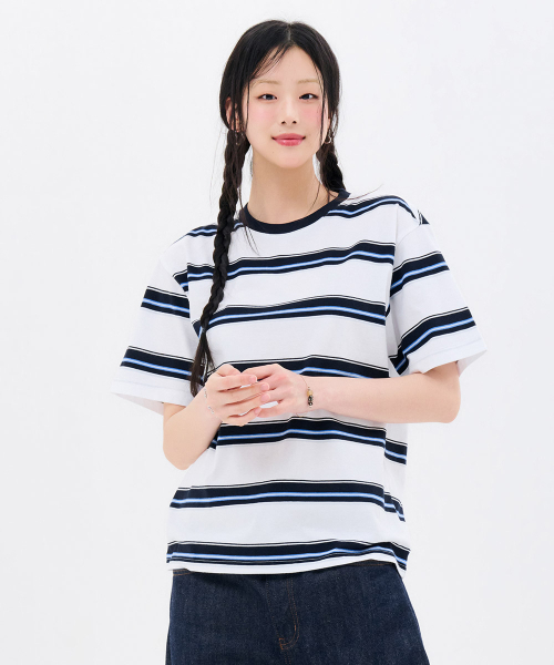 CHASECULT(チェイスカルト)の「共用ビッグマルチストライプ半袖Tシャツ-FBRU5820D04(Tシャツ/カットソー・メンズ・ネイビー・90/100/95/105)」の4枚目の写真