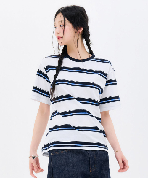 CHASECULT(チェイスカルト)の「共用ビッグマルチストライプ半袖Tシャツ-FBRU5820D04(Tシャツ/カットソー・メンズ・ネイビー・90/100/95/105)」の5枚目の写真