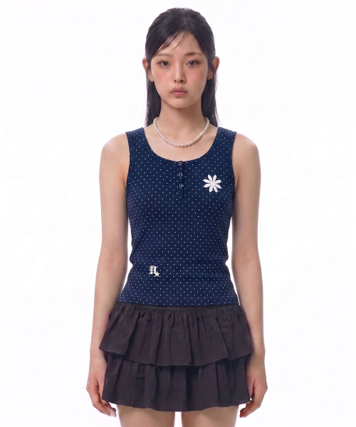 DAMISH(ダミシュ)の「ポルカドットスナップボタンタンクトップ_ネイビー(Tシャツ/カットソー・レディース・ネイビー・OS)」の1枚目の写真