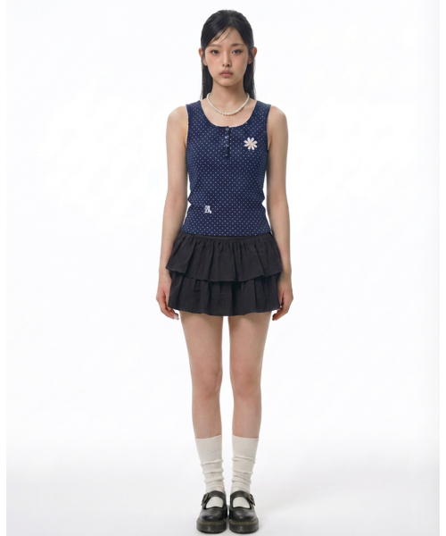 DAMISH(ダミシュ)の「ポルカドットスナップボタンタンクトップ_ネイビー(Tシャツ/カットソー・レディース・ネイビー・OS)」の2枚目の写真