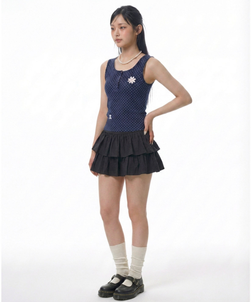 DAMISH(ダミシュ)の「ポルカドットスナップボタンタンクトップ_ネイビー(Tシャツ/カットソー・レディース・ネイビー・OS)」の3枚目の写真