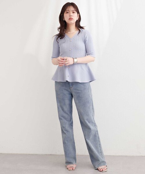 natural couture(ナチュラルクチュール)の「ケーブル編みペプラムニット(ニット/セーター・レディース・ネイビー/ミント/ラベンダー/オフホワイト/サックスブルー・FREE)」の19枚目の写真