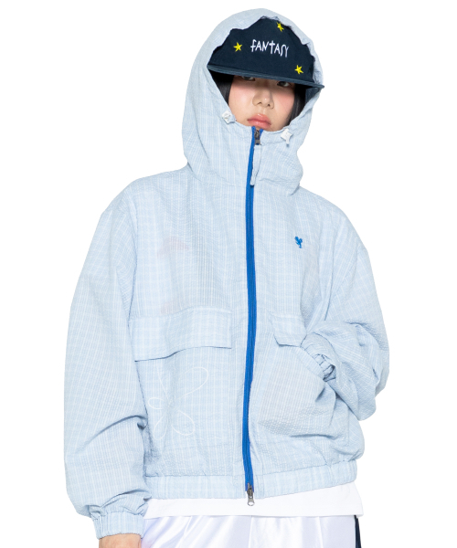 GLACK(グラック)の「GZJ002 マーリンシアサッカー チェック ウィンドブレーカー (SKY BLUE)(ナイロンジャケット・レディース・その他・LARGE/MEDIUM)」の4枚目の写真