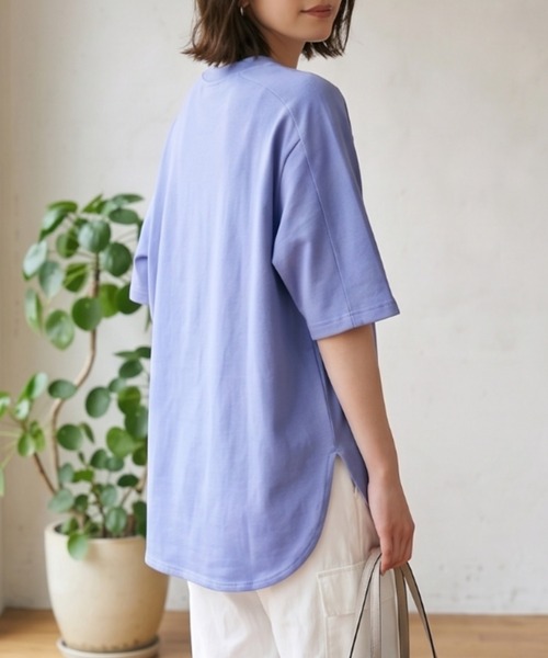 MULEXS(ミューレクス)の「シルケットコットン100% ラウンドヘム ビッグシルエット 5分袖 Tシャツ オーバーサイズ(Tシャツ/カットソー・レディース・グリーン系/チャコールグレー/スカイブルー/イエロー・M/L)」の15枚目の写真