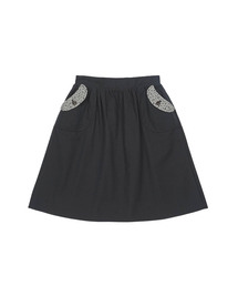 FLORAL POCKET BANDING MIDI SKIRT, DEEP NAVY