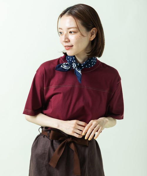 PAR ICI(パーリッシィ)の「C/P配色ステッチTシャツ(Tシャツ/カットソー・レディース・ボルドー/アイボリー/ブルー・FREE)」の3枚目の写真