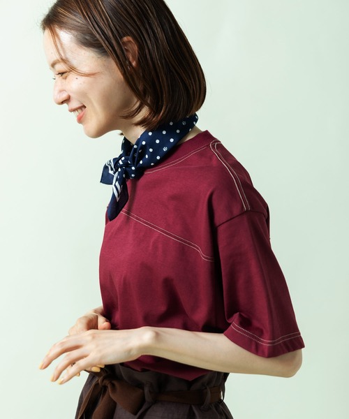 PAR ICI(パーリッシィ)の「C/P配色ステッチTシャツ(Tシャツ/カットソー・レディース・ボルドー/アイボリー/ブルー・FREE)」の19枚目の写真